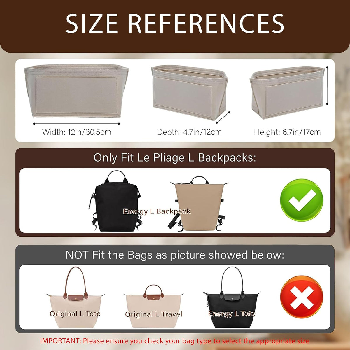 Purse Organizer Insert for Longchamp Le Pliage, Tote Bag Organizer