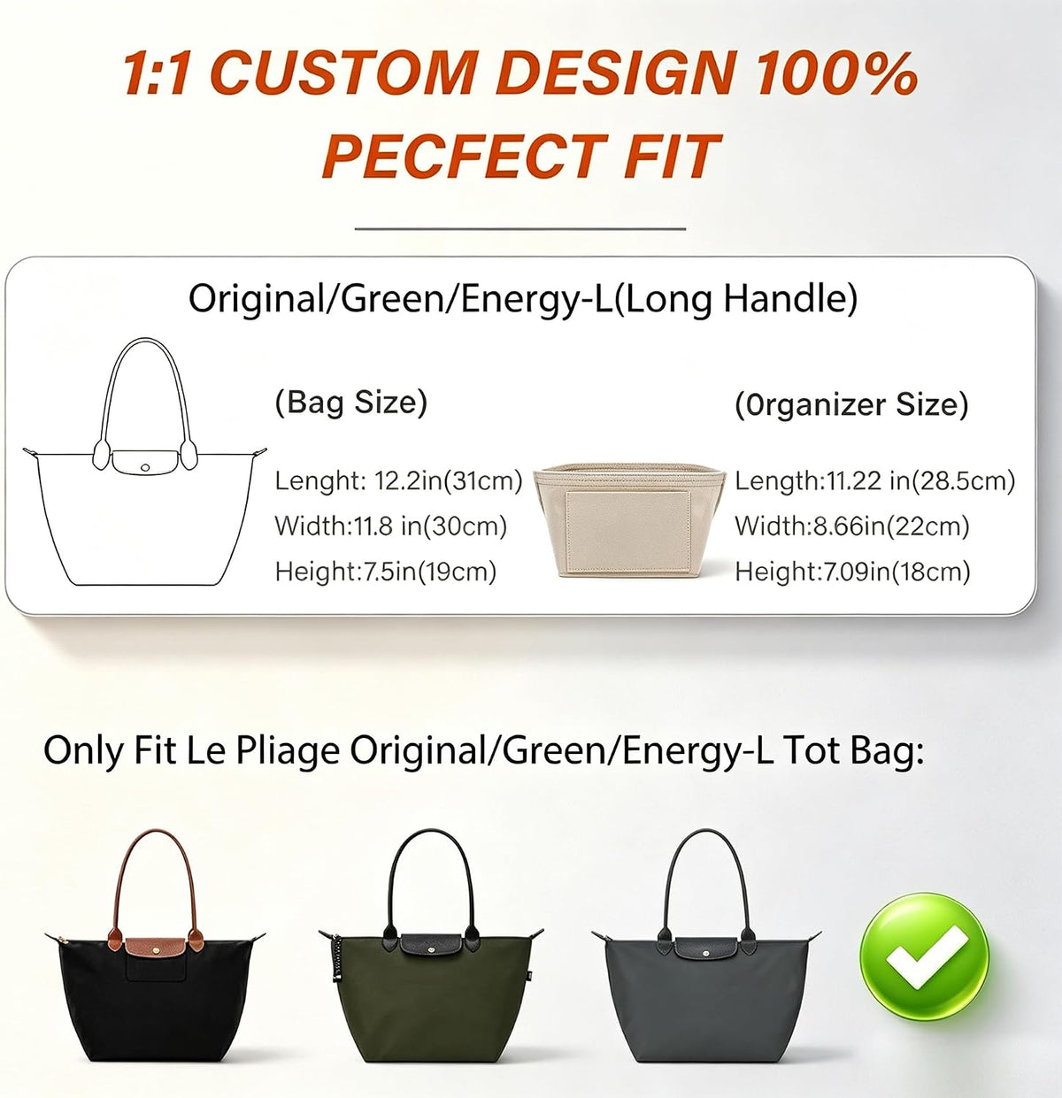 Purse Organizer Insert for Longchamp Le Pliage, Tote Bag Organizer