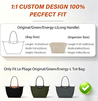 Purse Organizer Insert for Longchamp Le Pliage, Tote Bag Organizer