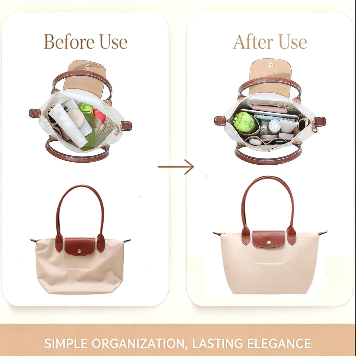 Purse Organizer Insert for Longchamp Le Pliage, Tote Bag Organizer