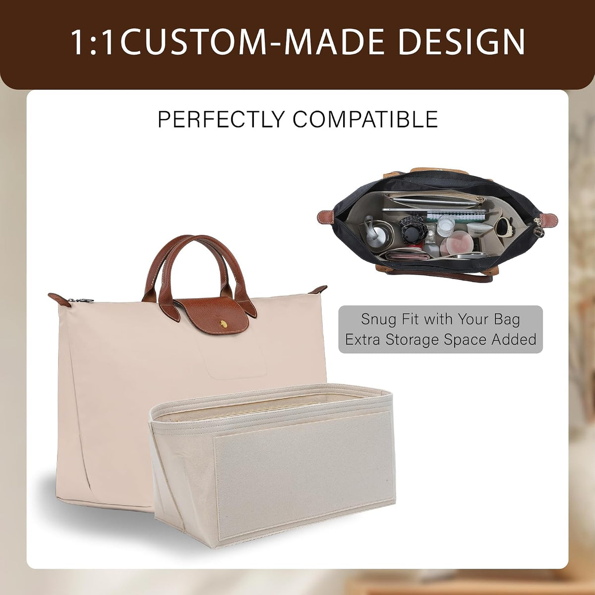 Purse Organizer Insert for Longchamp Le Pliage, Tote Bag Organizer
