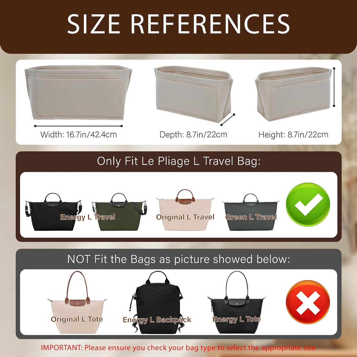 Purse Organizer Insert for Longchamp Le Pliage, Tote Bag Organizer
