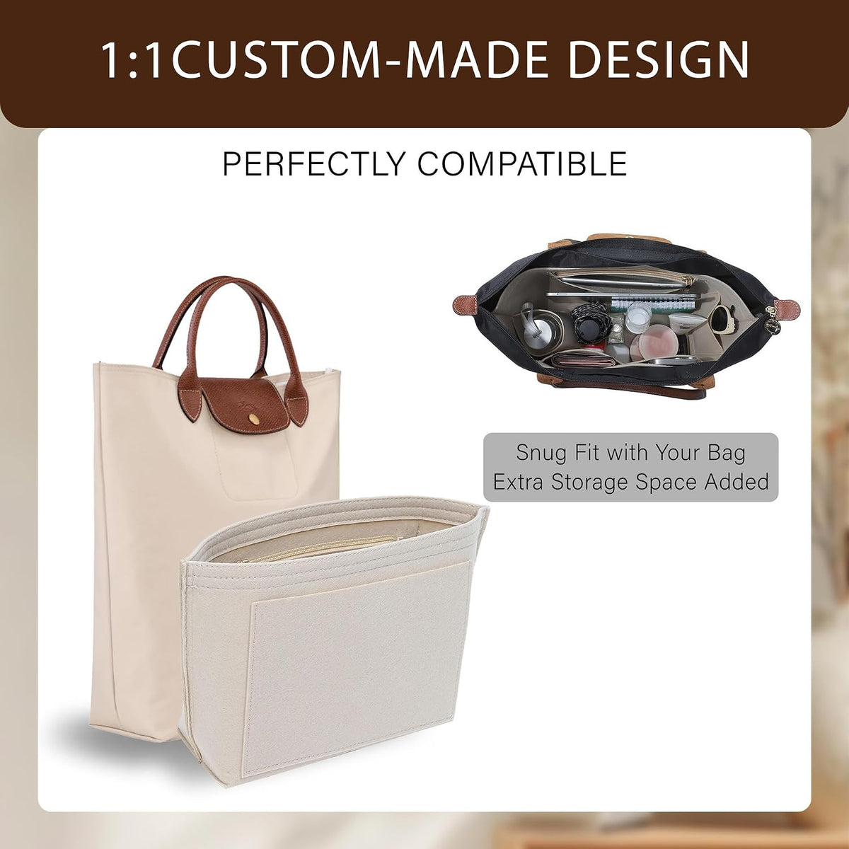 Purse Organizer Insert for Longchamp Le Pliage, Tote Bag Organizer