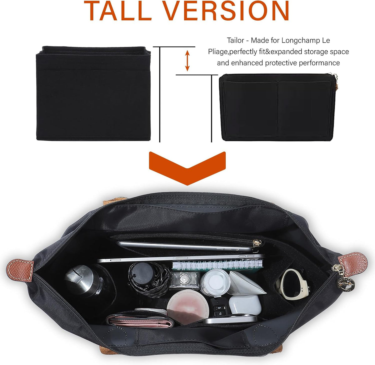 Purse Organizer Insert for Longchamp Le Pliage, Tote Bag Organizer