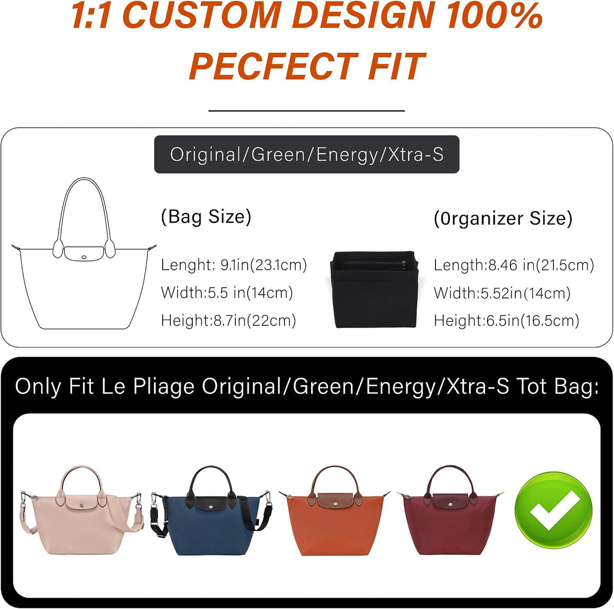 Purse Organizer Insert for Longchamp Le Pliage, Tote Bag Organizer