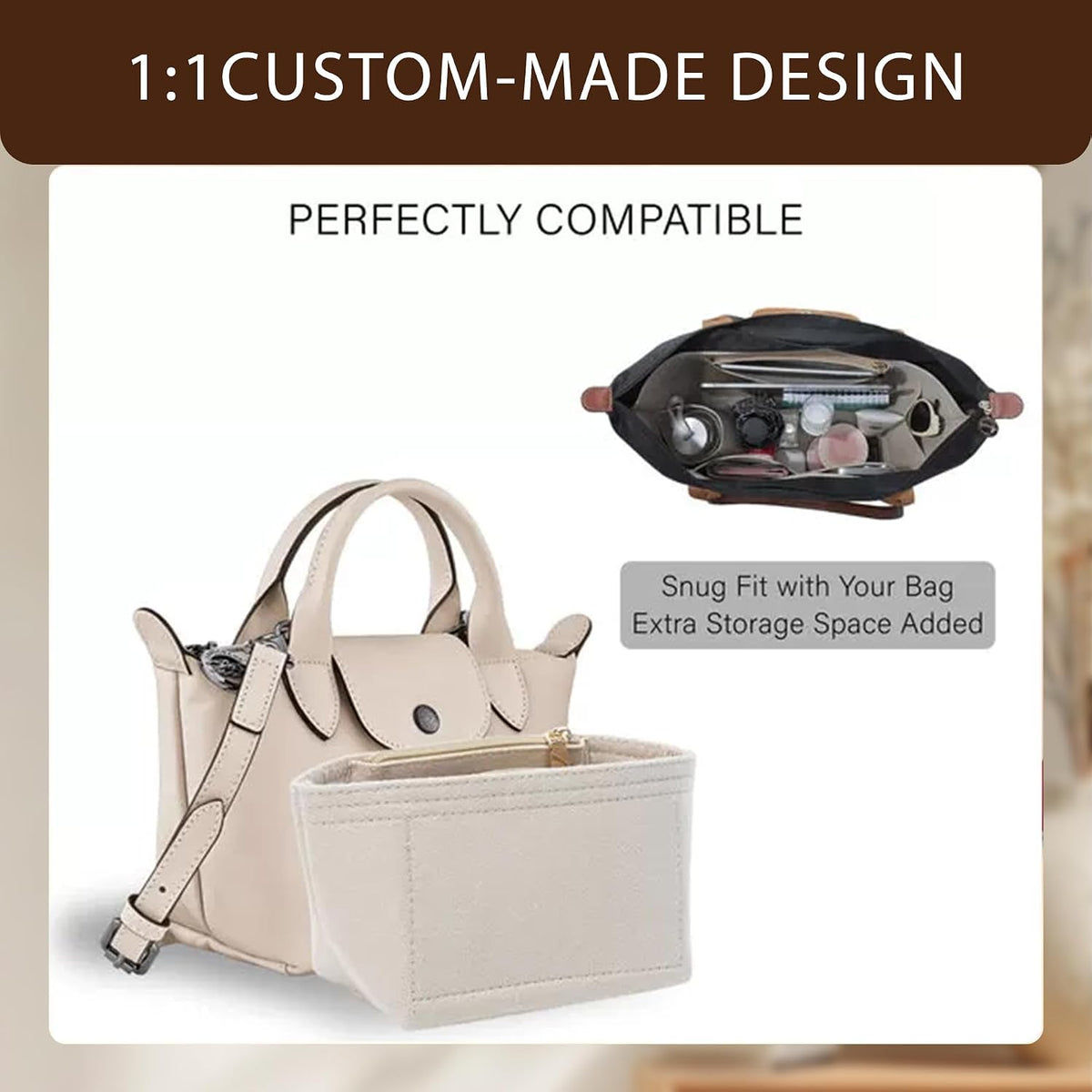 Purse Organizer Insert for Longchamp Le Pliage, Tote Bag Organizer