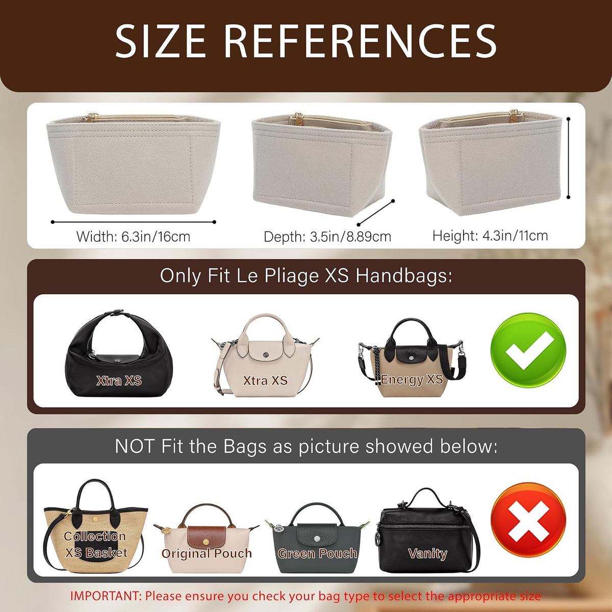 Purse Organizer Insert for Longchamp Le Pliage, Tote Bag Organizer