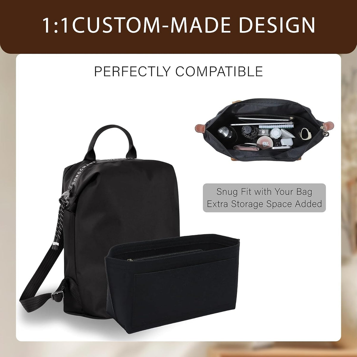 Purse Organizer Insert for Longchamp Le Pliage, Tote Bag Organizer