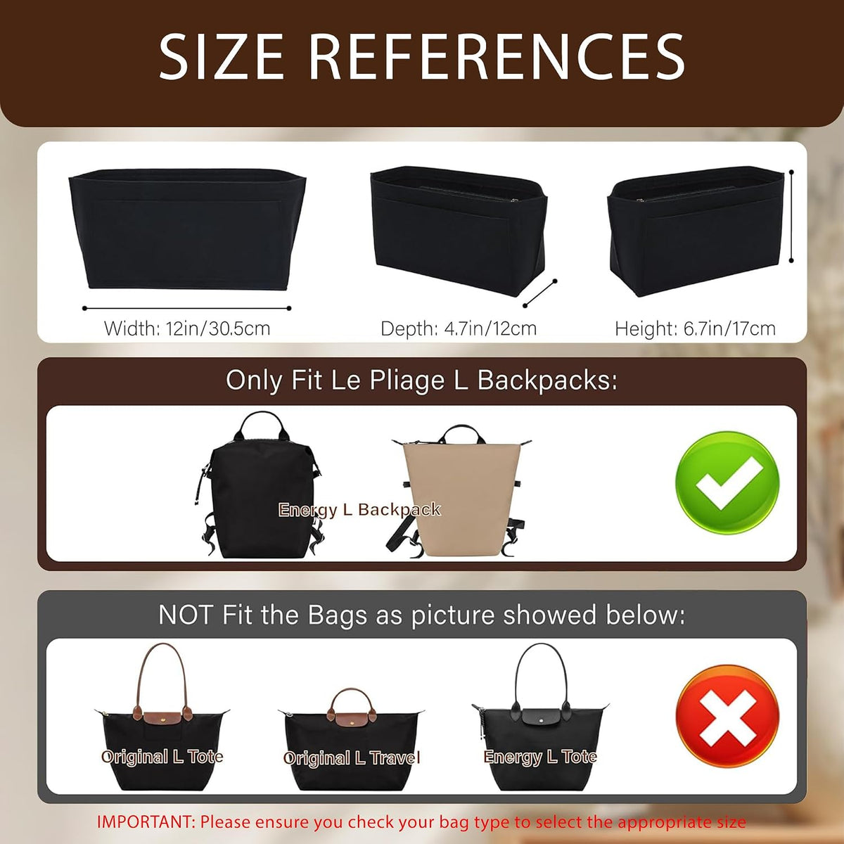 Purse Organizer Insert for Longchamp Le Pliage, Tote Bag Organizer
