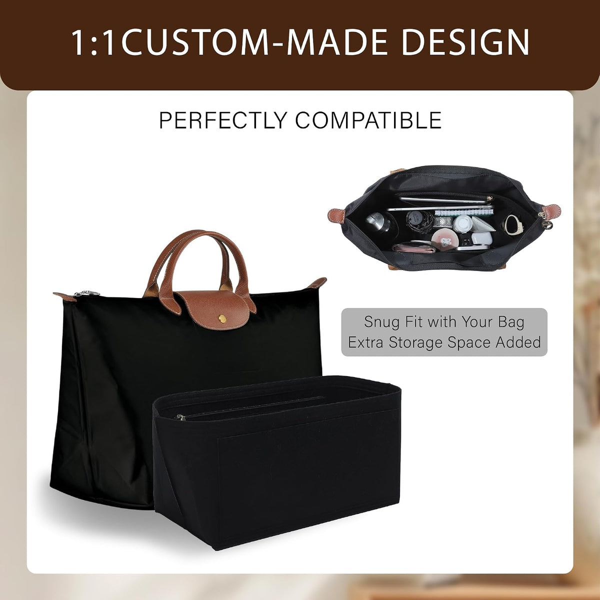 Purse Organizer Insert for Longchamp Le Pliage, Tote Bag Organizer