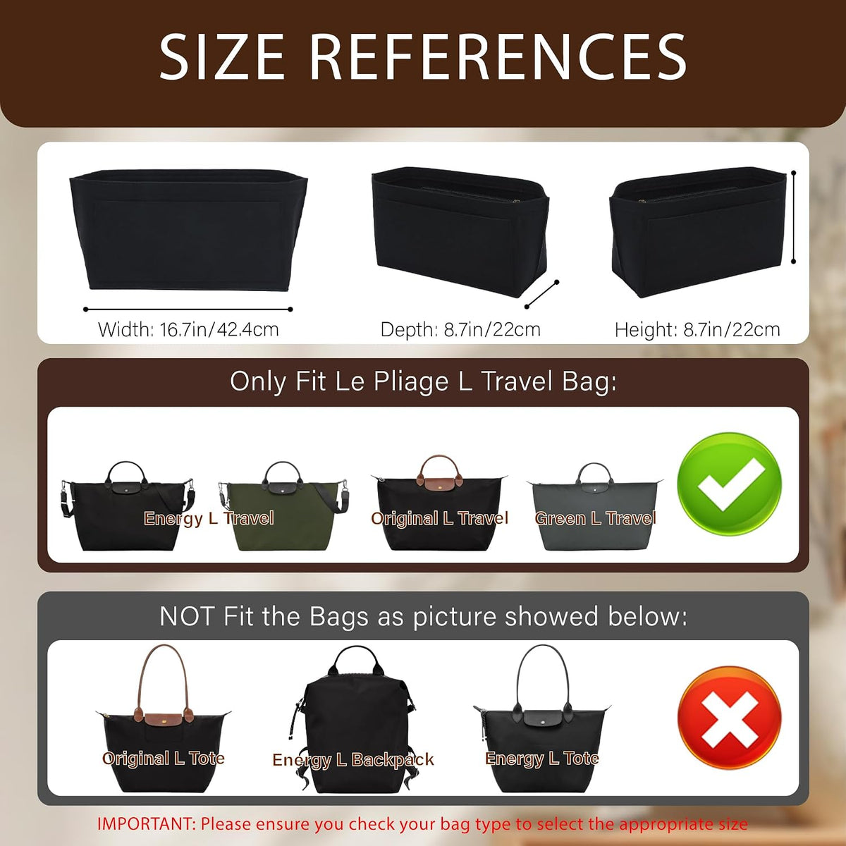Purse Organizer Insert for Longchamp Le Pliage, Tote Bag Organizer