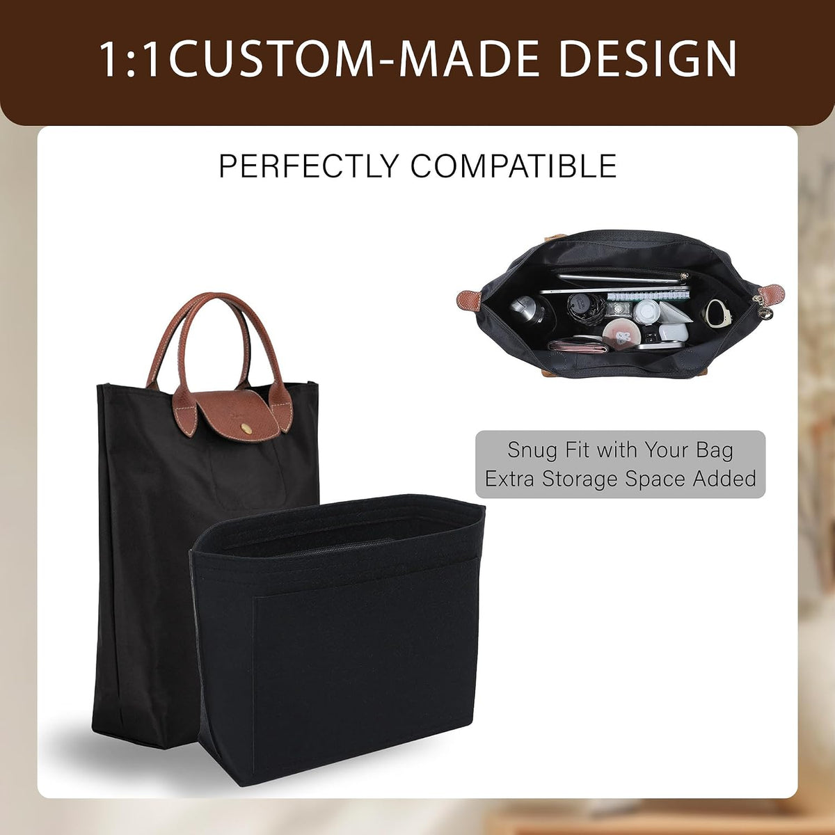Purse Organizer Insert for Longchamp Le Pliage, Tote Bag Organizer