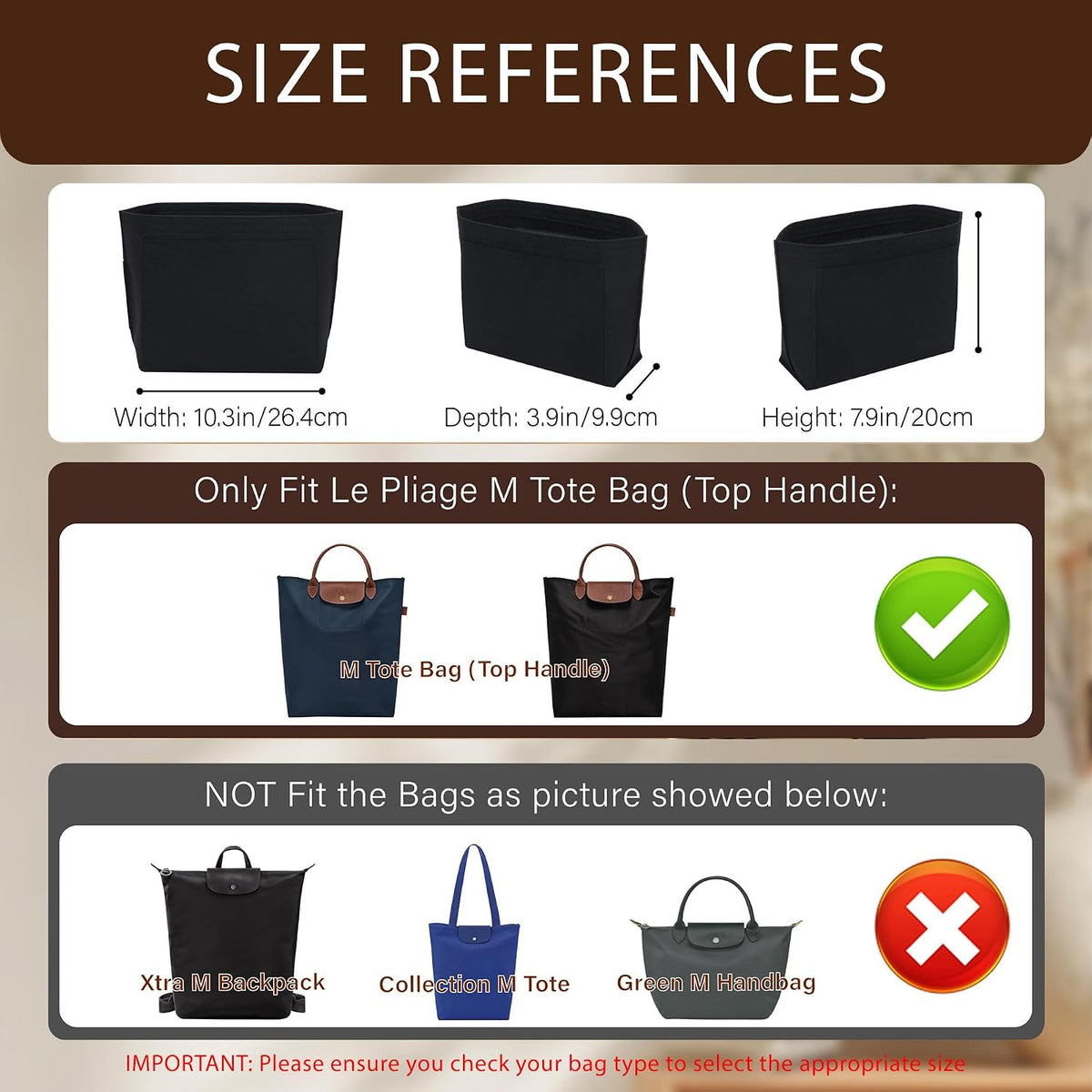 Purse Organizer Insert for Longchamp Le Pliage, Tote Bag Organizer