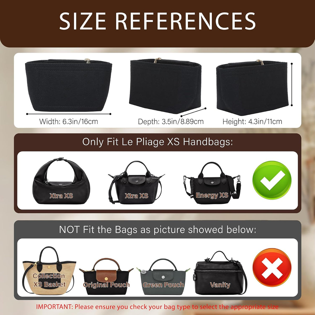 Purse Organizer Insert for Longchamp Le Pliage, Tote Bag Organizer