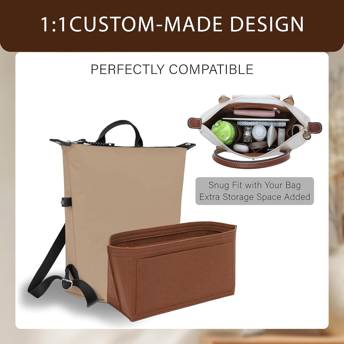 Purse Organizer Insert for Longchamp Le Pliage, Tote Bag Organizer