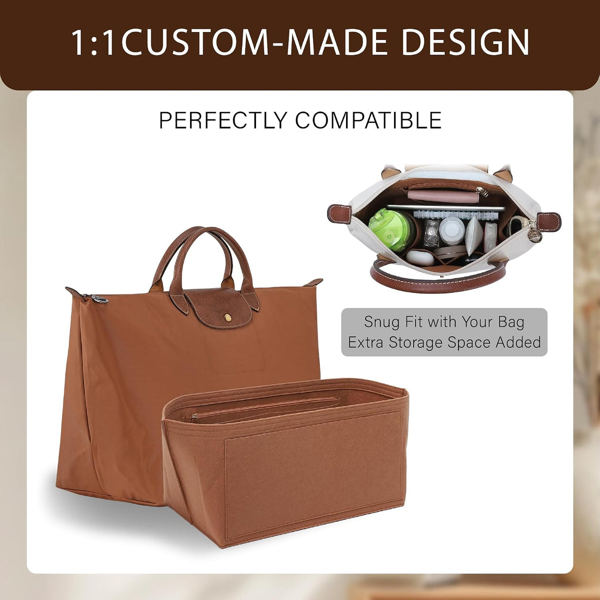 Purse Organizer Insert for Longchamp Le Pliage, Tote Bag Organizer