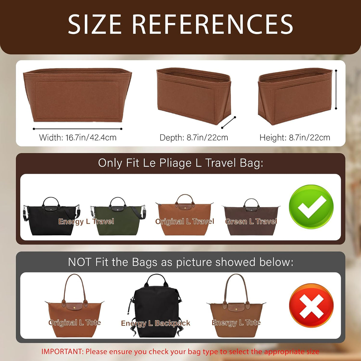 Purse Organizer Insert for Longchamp Le Pliage, Tote Bag Organizer
