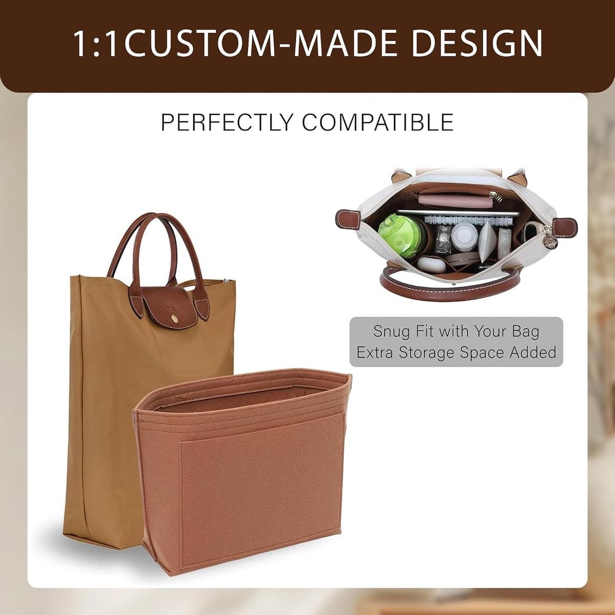 Purse Organizer Insert for Longchamp Le Pliage, Tote Bag Organizer