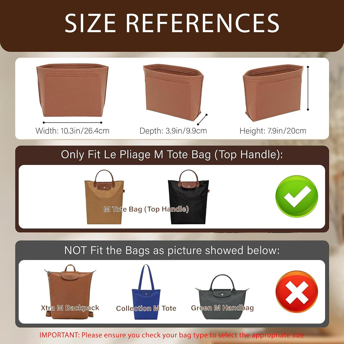 Purse Organizer Insert for Longchamp Le Pliage, Tote Bag Organizer