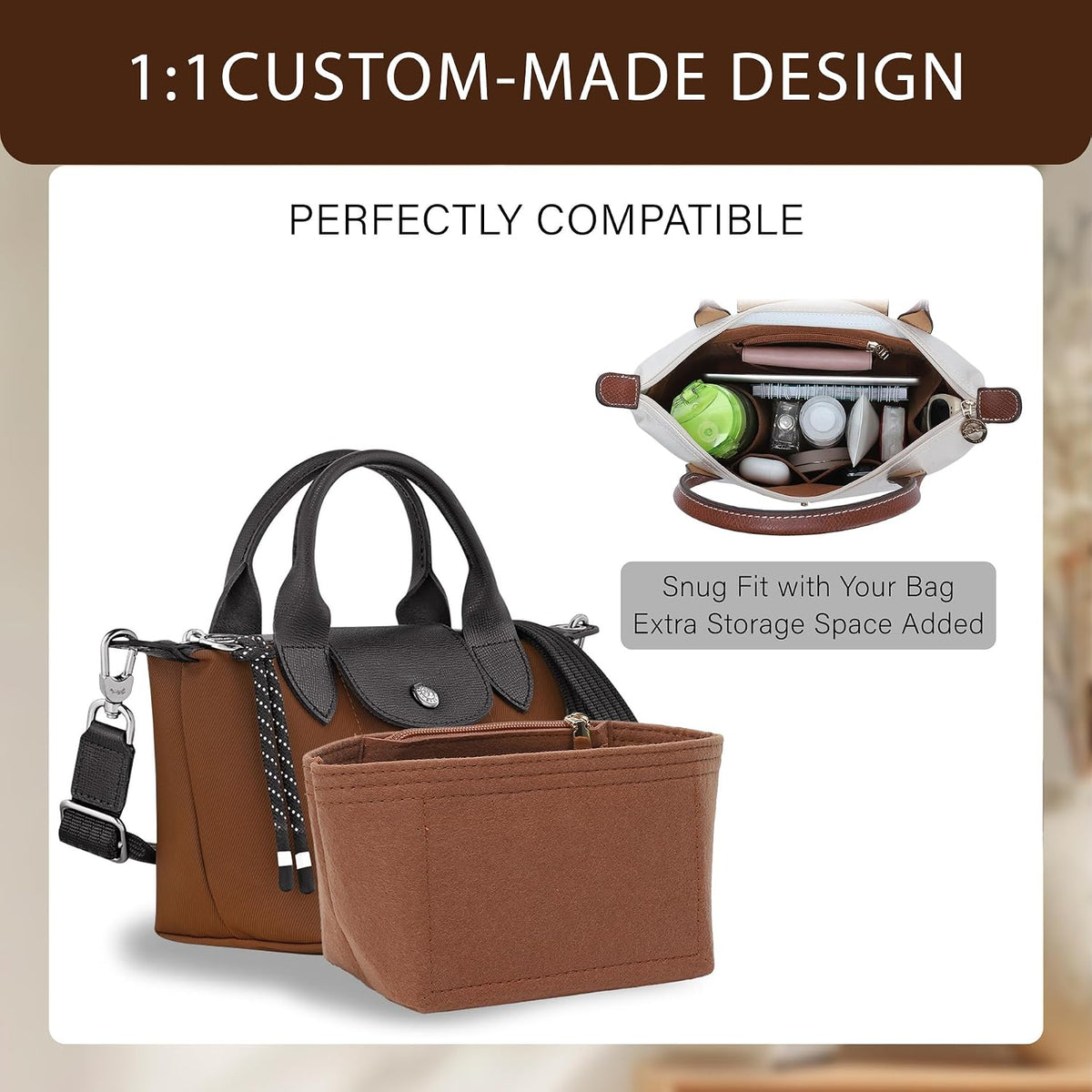 Purse Organizer Insert for Longchamp Le Pliage, Tote Bag Organizer