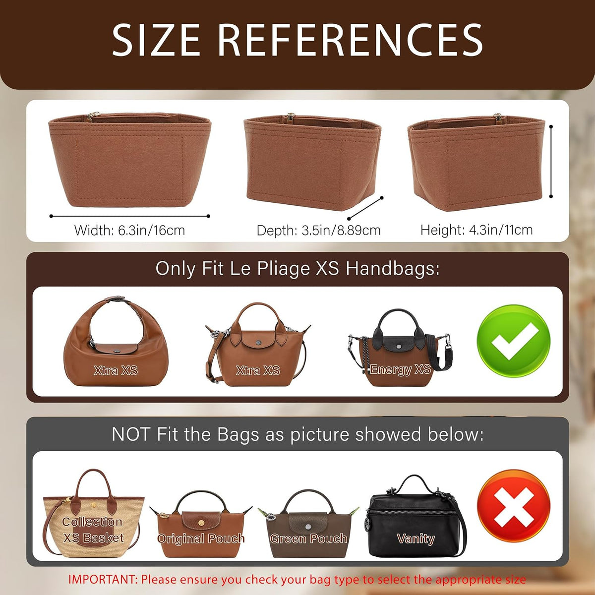 Purse Organizer Insert for Longchamp Le Pliage, Tote Bag Organizer