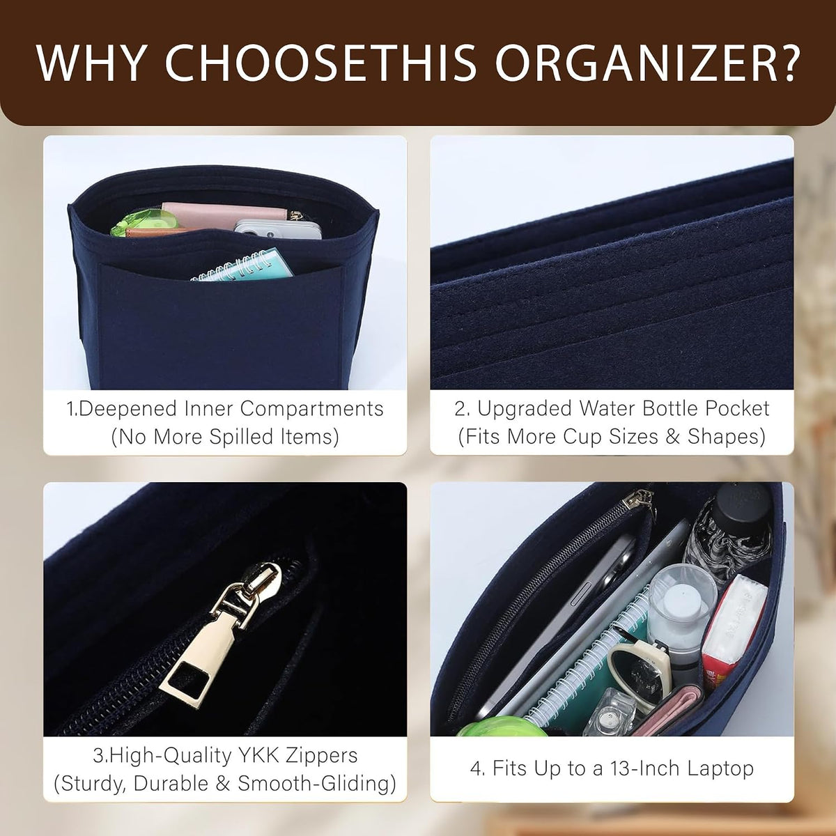 Purse Organizer Insert for Longchamp Le Pliage, Tote Bag Organizer