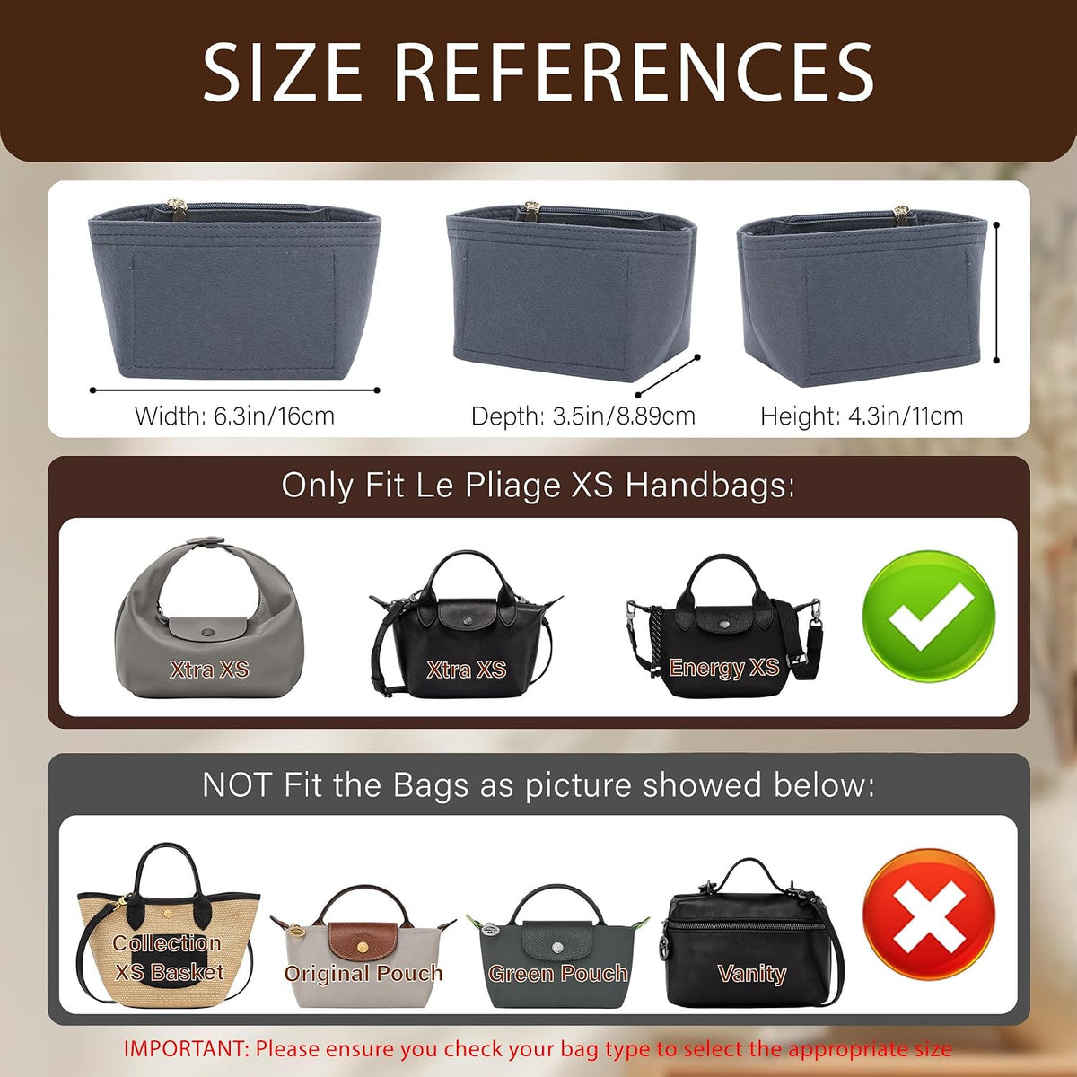 Purse Organizer Insert for Longchamp Le Pliage, Tote Bag Organizer