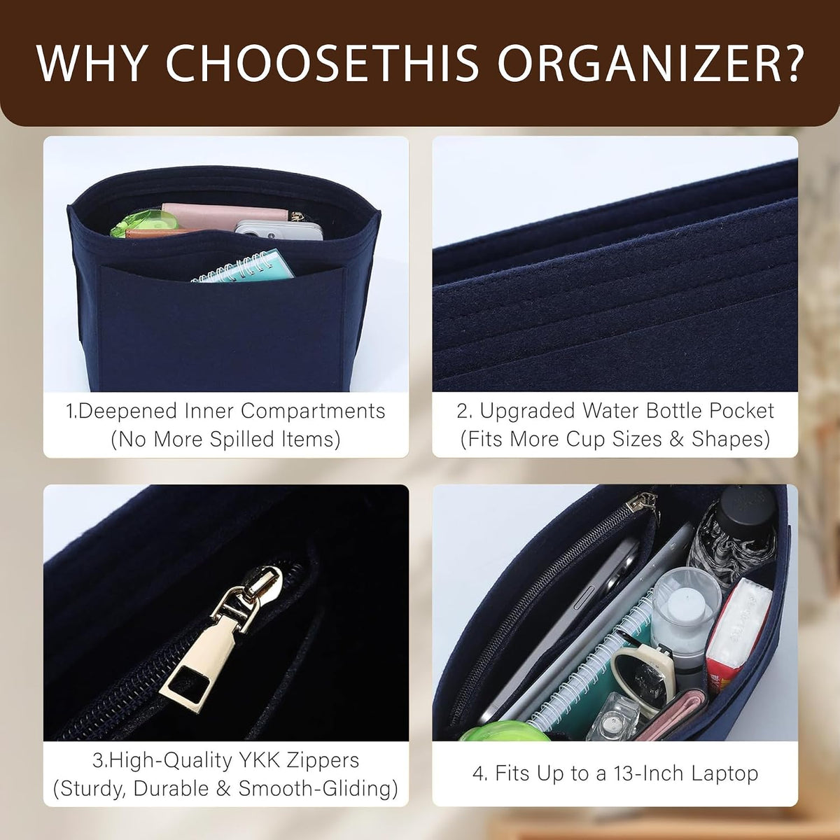 Purse Organizer Insert for Longchamp Le Pliage, Tote Bag Organizer