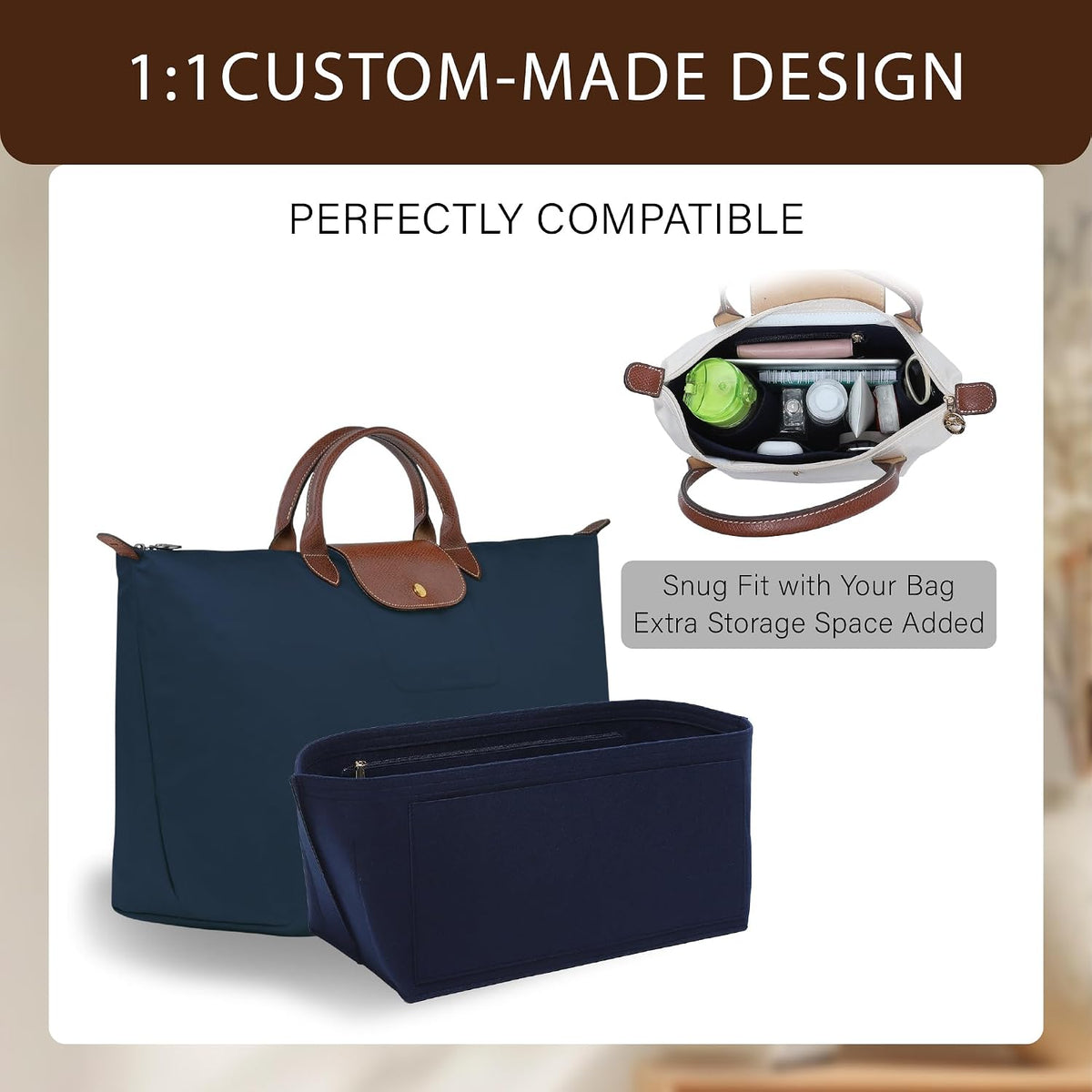 Purse Organizer Insert for Longchamp Le Pliage, Tote Bag Organizer