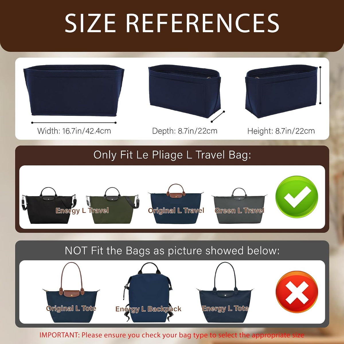 Purse Organizer Insert for Longchamp Le Pliage, Tote Bag Organizer