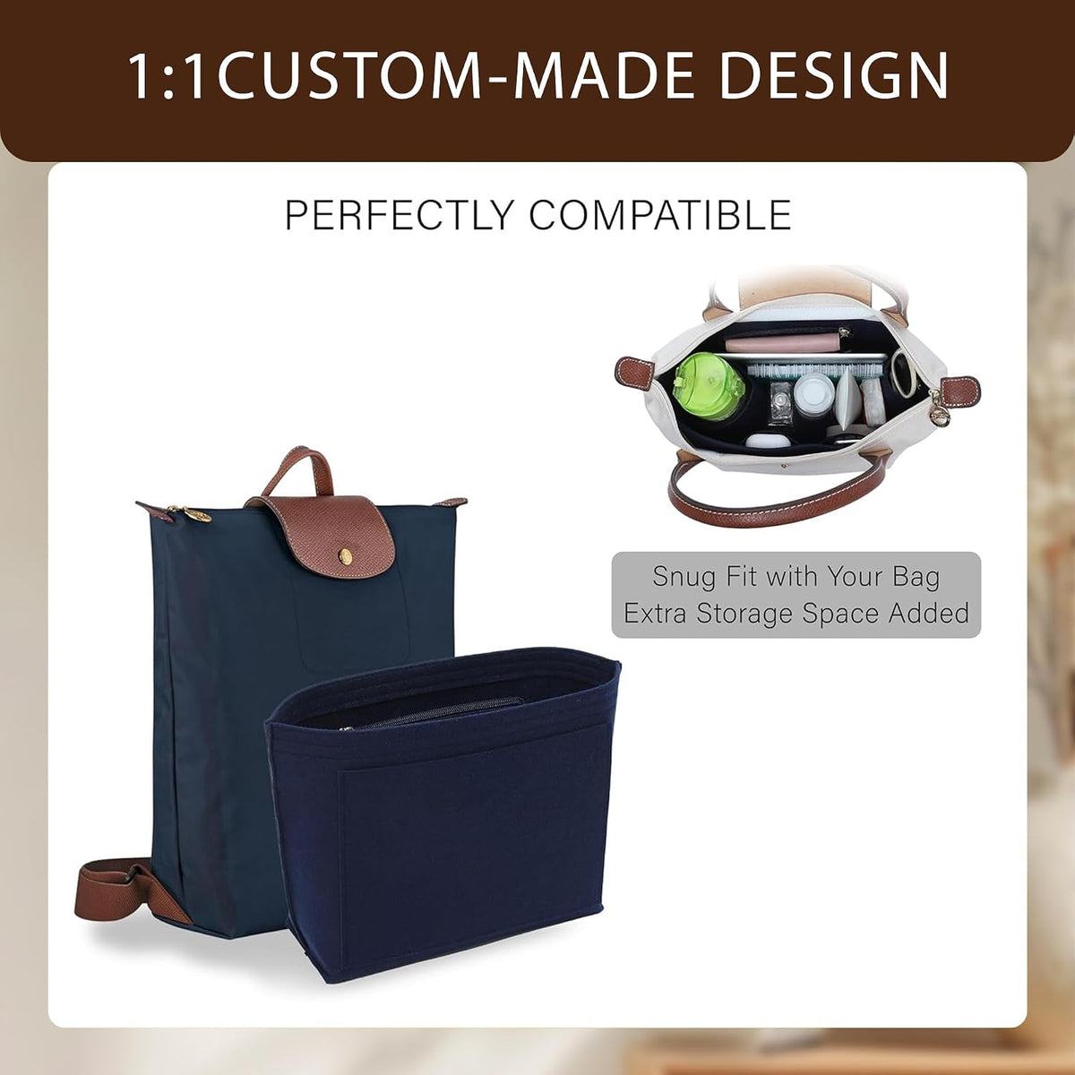 Purse Organizer Insert for Longchamp Le Pliage, Tote Bag Organizer