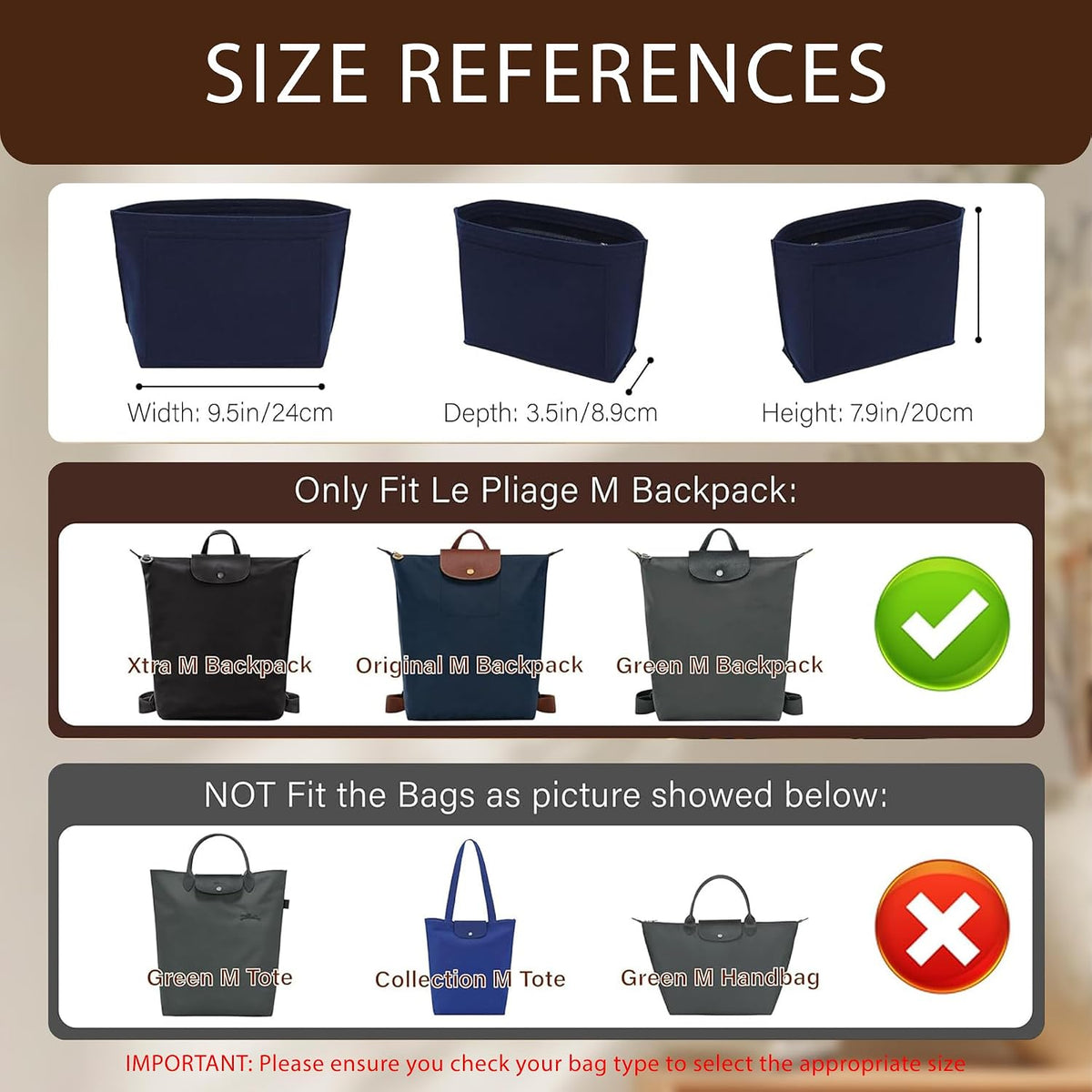 Purse Organizer Insert for Longchamp Le Pliage, Tote Bag Organizer