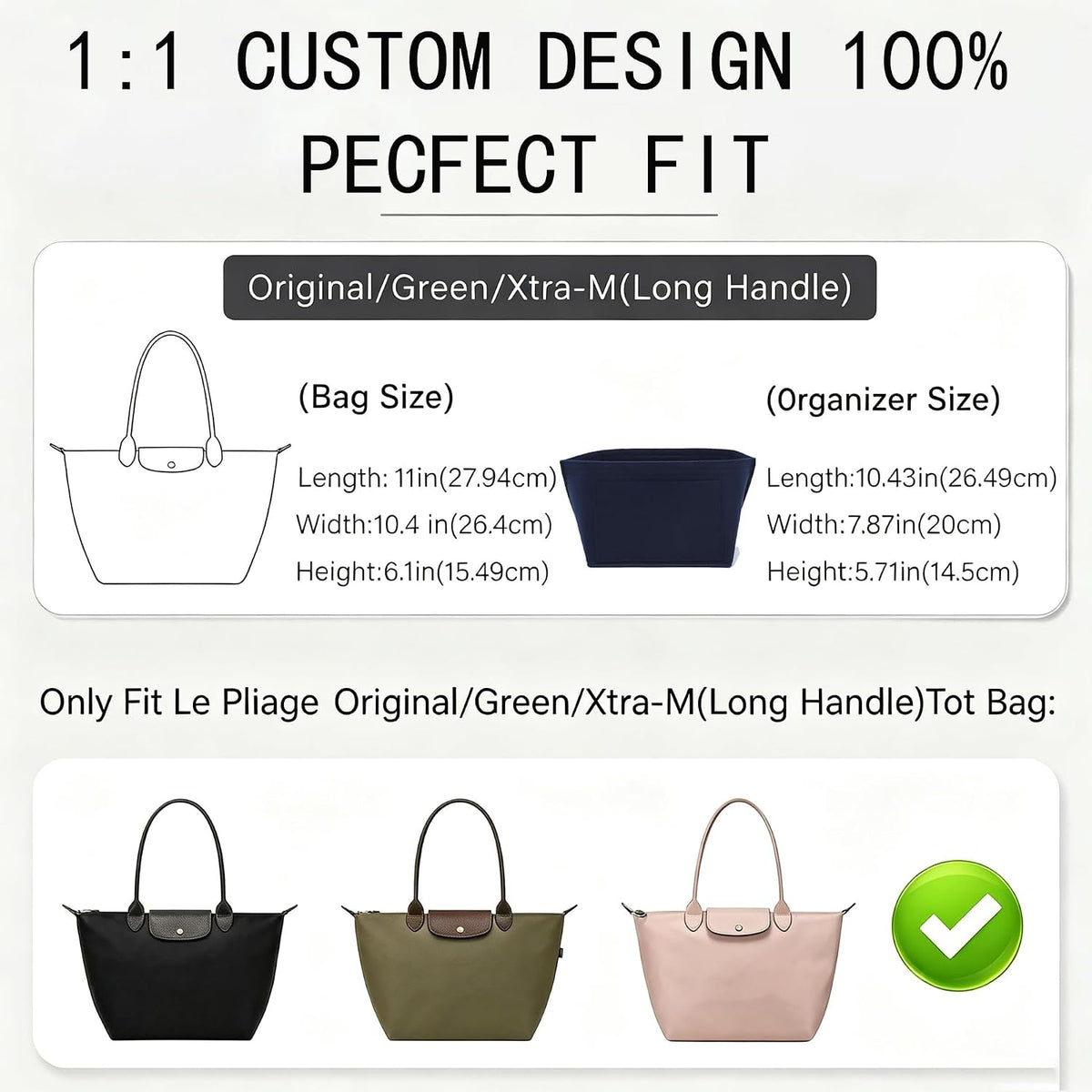 Purse Organizer Insert for Longchamp Le Pliage, Tote Bag Organizer