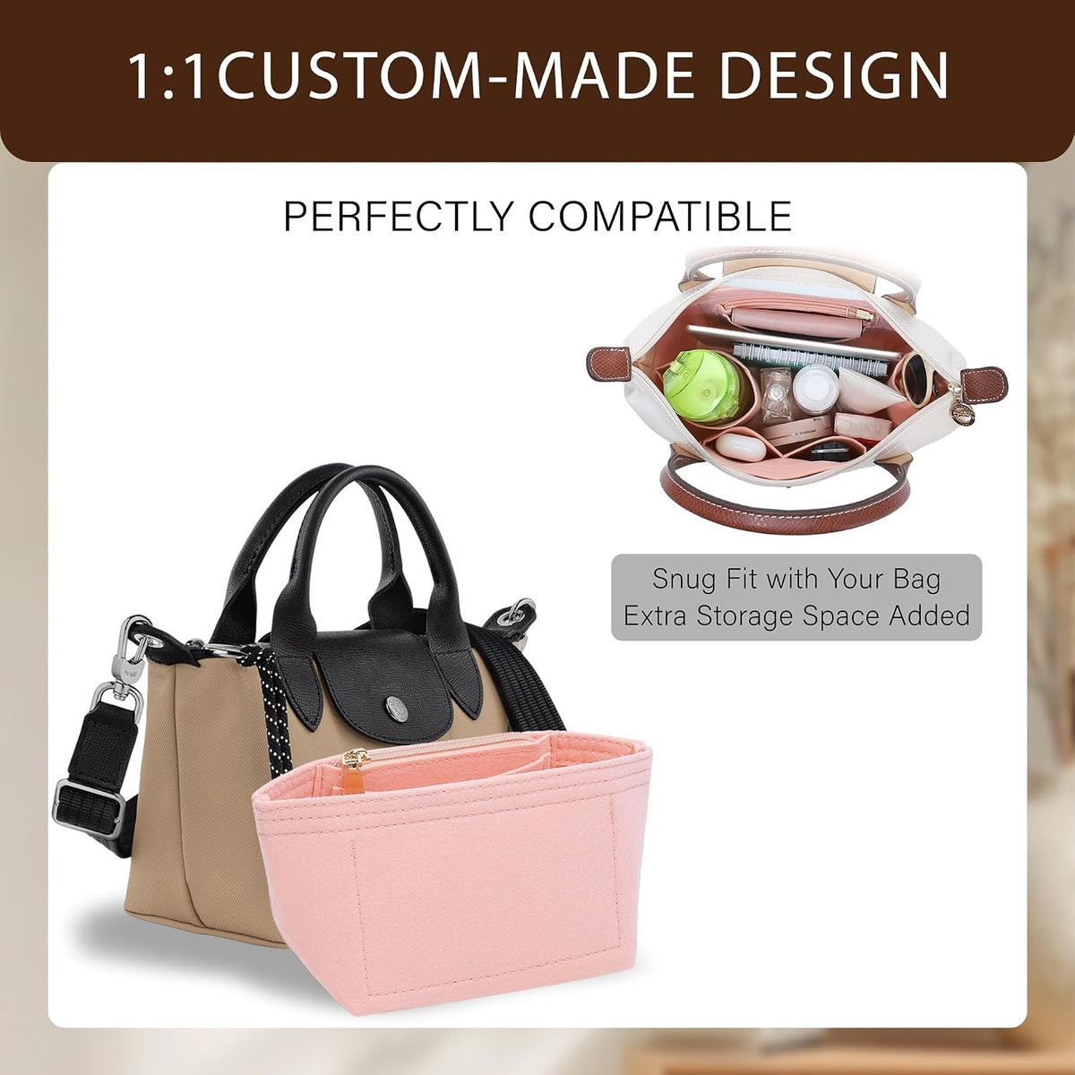 Purse Organizer Insert for Longchamp Le Pliage, Tote Bag Organizer