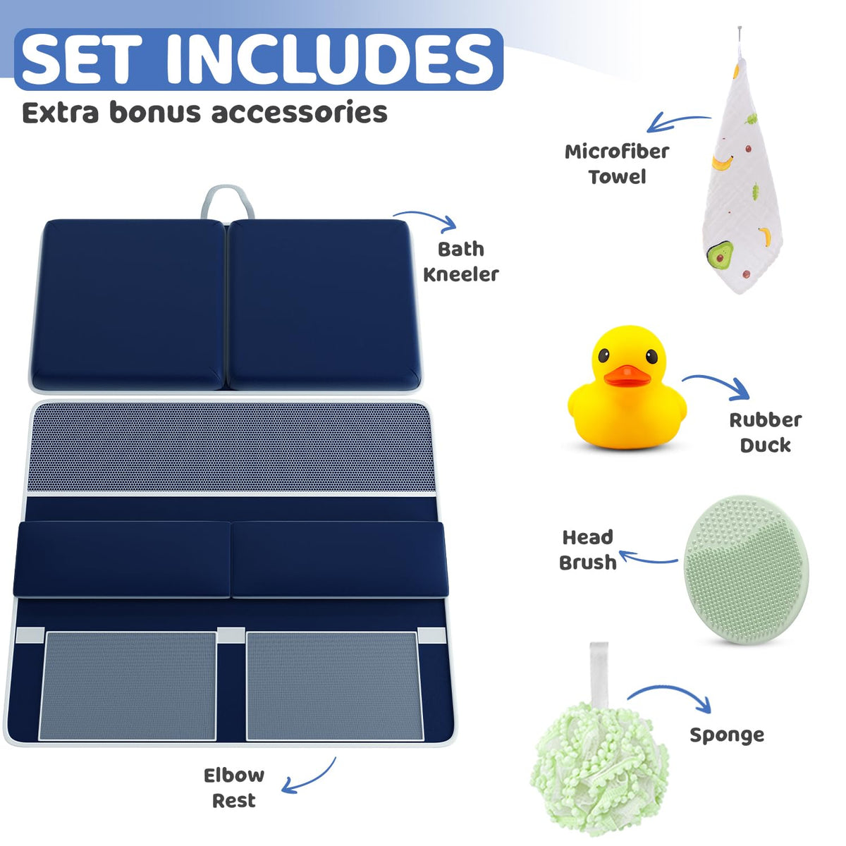 Bath Kneeler & Elbow Kneeling Rest Pad Set for Baby Washing Baths Gift Set