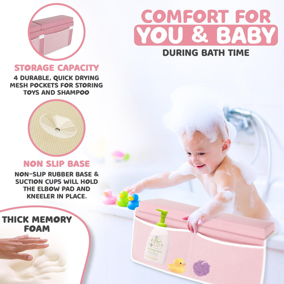 Bath Kneeler & Elbow Kneeling Rest Pad Set for Baby Washing Baths Gift Set