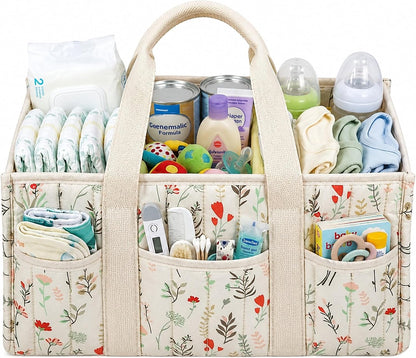 Diaper Caddy Organizer with Handles & Removable Dividers - Portable Nursery