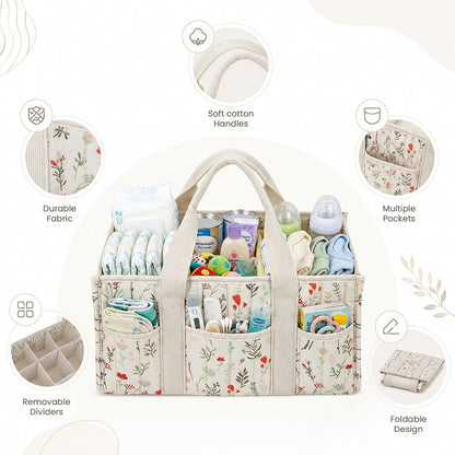 Diaper Caddy Organizer with Handles & Removable Dividers - Portable Nursery