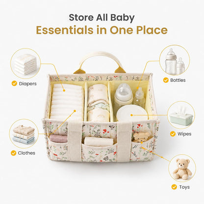 Diaper Caddy Organizer with Handles & Removable Dividers - Portable Nursery