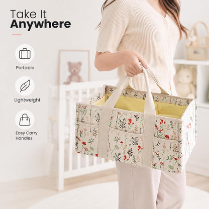 Diaper Caddy Organizer with Handles & Removable Dividers - Portable Nursery