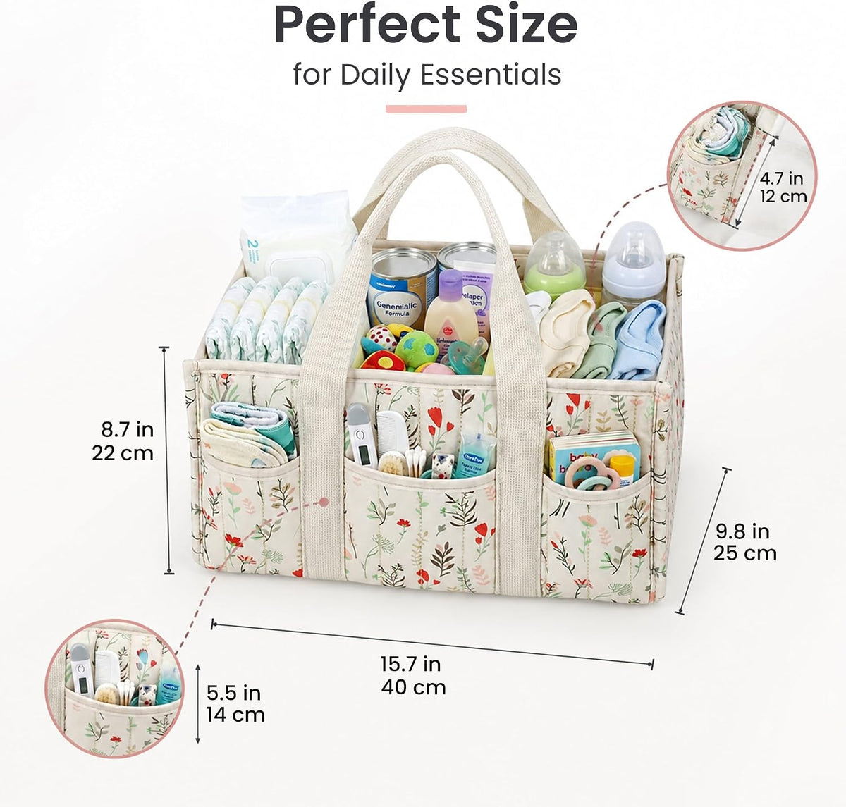 Diaper Caddy Organizer with Handles & Removable Dividers - Portable Nursery