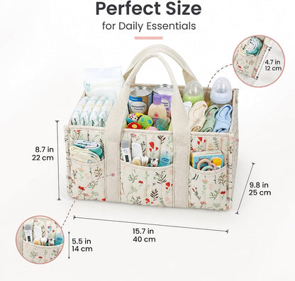 Diaper Caddy Organizer with Handles & Removable Dividers - Portable Nursery