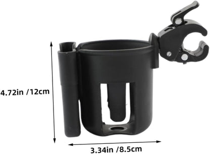 2pcs Pram Cup Holder with Phone Case Dual-use Stroller Storage Rack for Drinks and Mobile Secure Clamp Fits Strollers Bikes Wheelchairs Walkers and Pushchairs