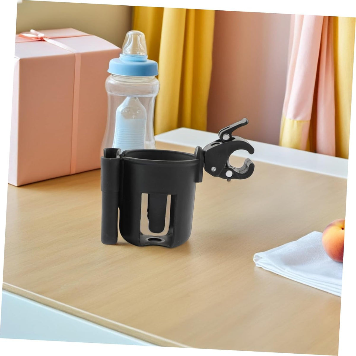 2pcs Pram Cup Holder with Phone Case Dual-use Stroller Storage Rack for Drinks and Mobile Secure Clamp Fits Strollers Bikes Wheelchairs Walkers and Pushchairs