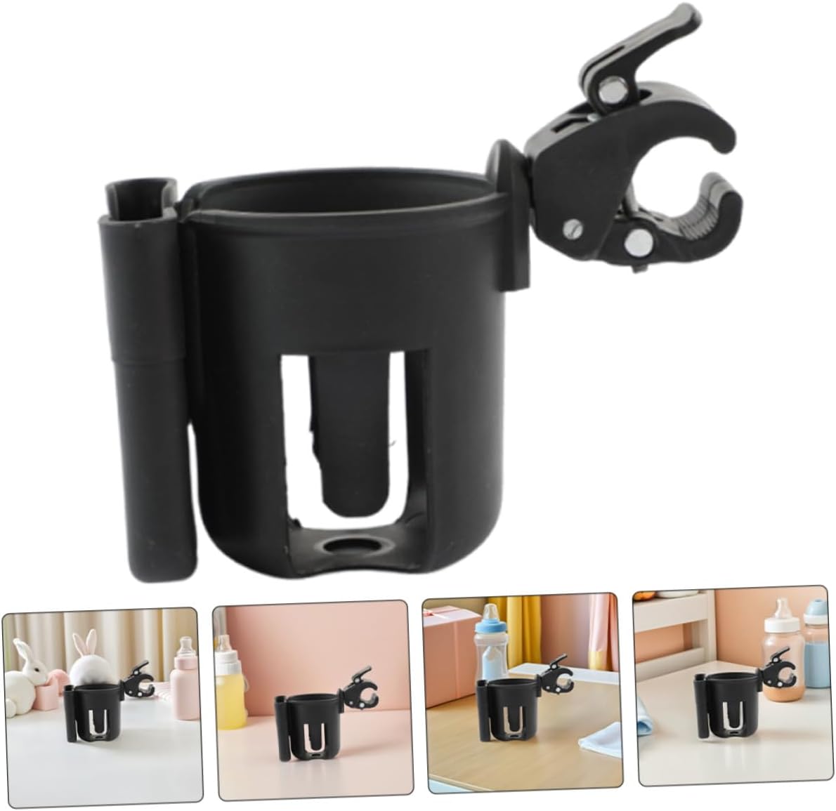 2pcs Pram Cup Holder with Phone Case Dual-use Stroller Storage Rack for Drinks and Mobile Secure Clamp Fits Strollers Bikes Wheelchairs Walkers and Pushchairs