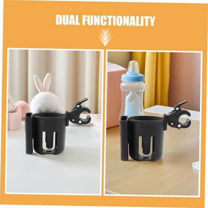 2pcs Pram Cup Holder with Phone Case Dual-use Stroller Storage Rack for Drinks and Mobile Secure Clamp Fits Strollers Bikes Wheelchairs Walkers and Pushchairs