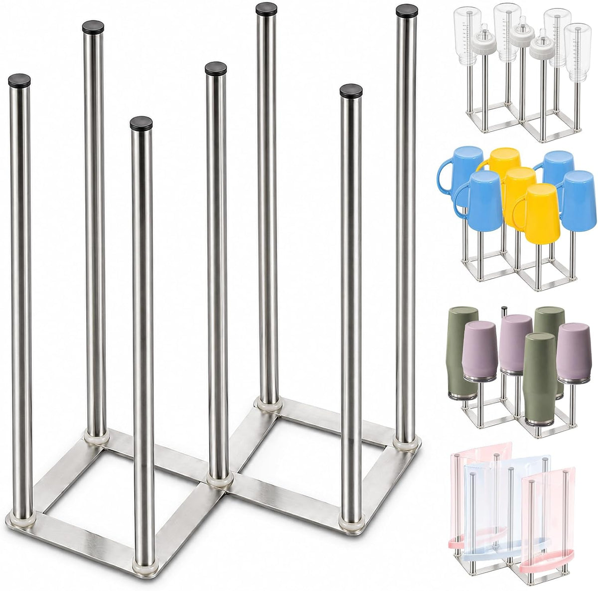Foldable Bottle Drying Rack, Baby Bottle Drying Rack, Collapsible Cup Draining Holder, Retractable Reusable Stainless Steels Storage Bag Dryer with Non-Slip Bottom