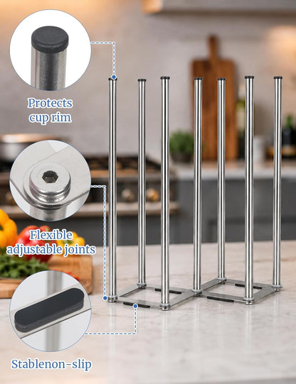 Foldable Bottle Drying Rack, Baby Bottle Drying Rack, Collapsible Cup Draining Holder, Retractable Reusable Stainless Steels Storage Bag Dryer with Non-Slip Bottom