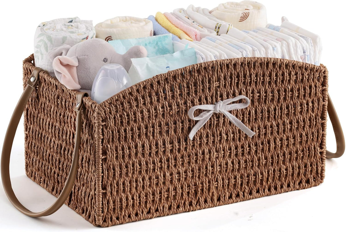 Diaper Caddy Organizer Detachable Portable Hand-Woven Storage Basket