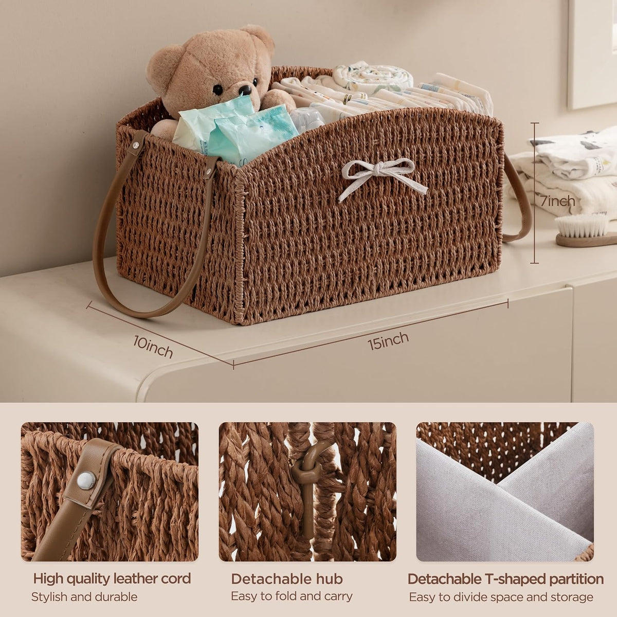 Diaper Caddy Organizer Detachable Portable Hand-Woven Storage Basket